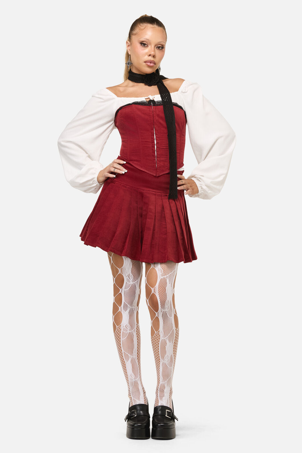 Dangerfield NZ - Mabel Velvet Skort - red