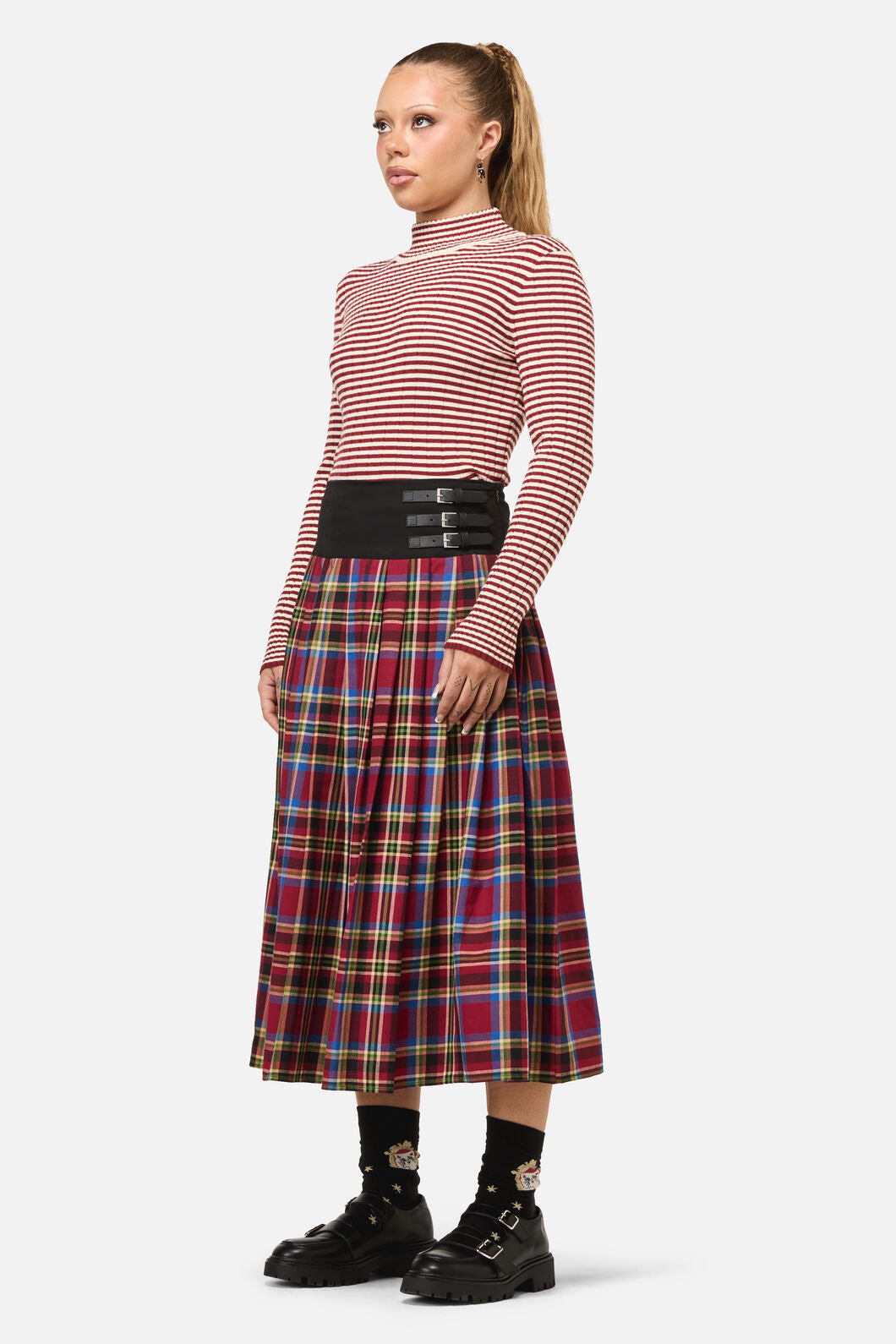 Dangerfield NZ - Crowned Tartan Skirt - red