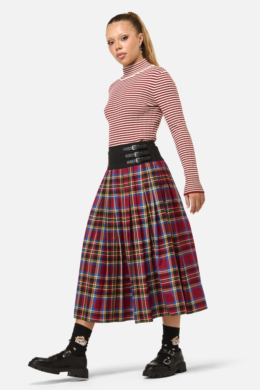 Dangerfield NZ - Crowned Tartan Skirt - red