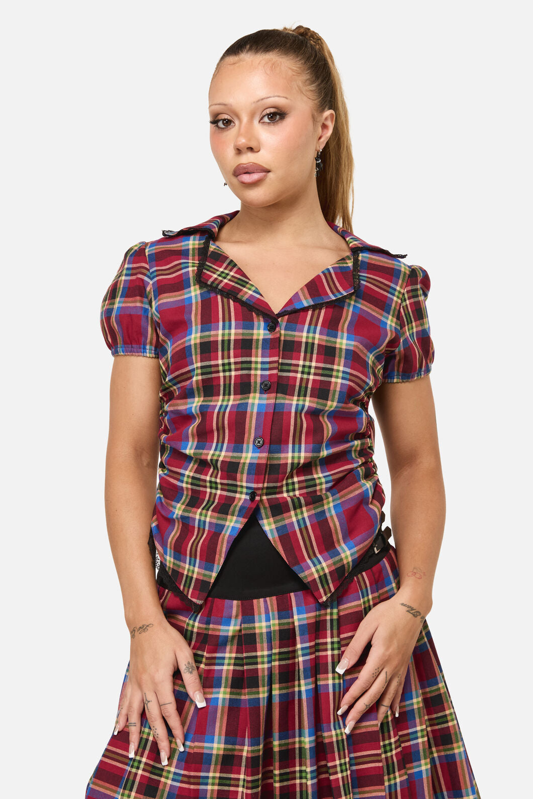 Dangerfield NZ - Crowned Tartan Blouse - red