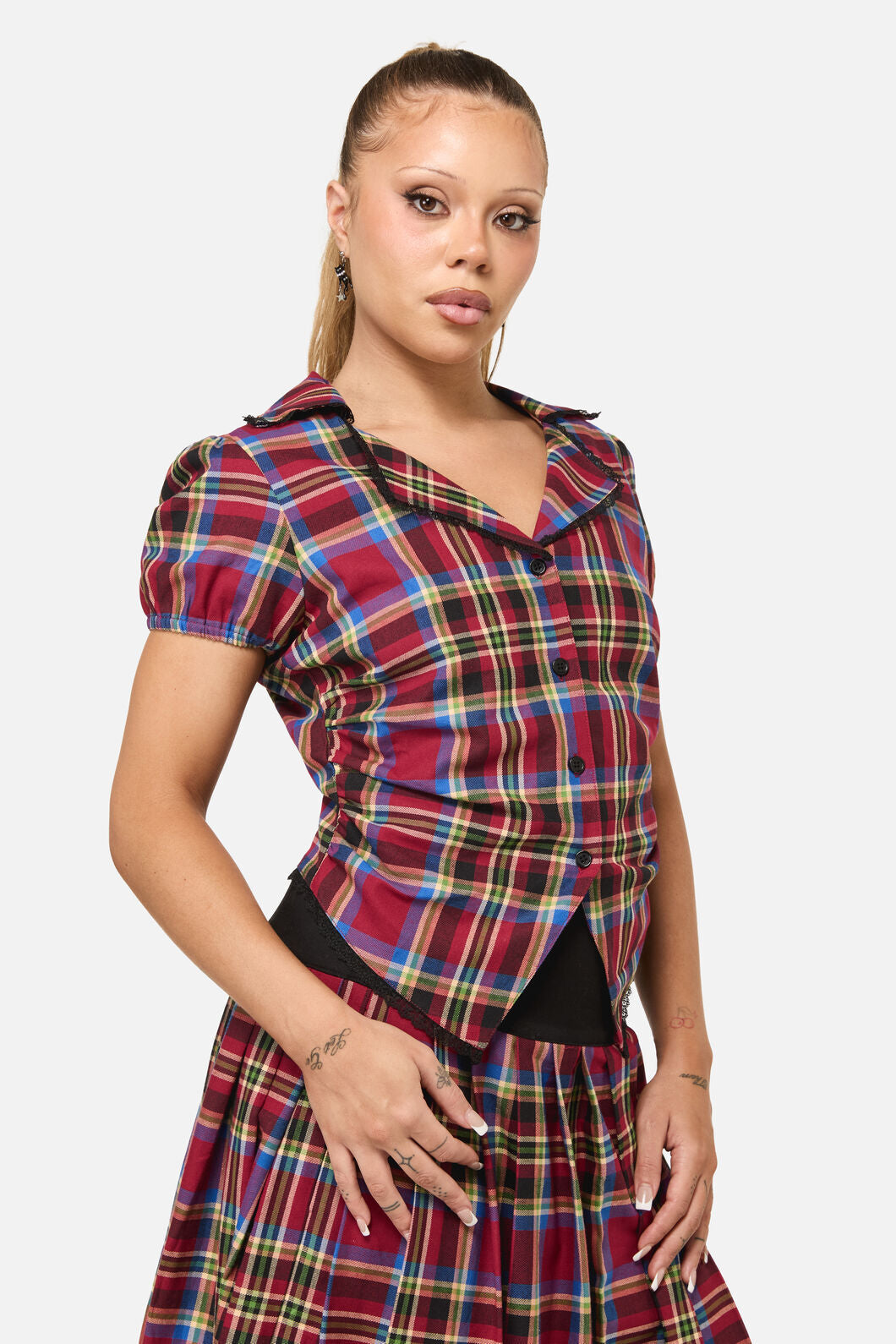 Dangerfield NZ - Crowned Tartan Blouse - red