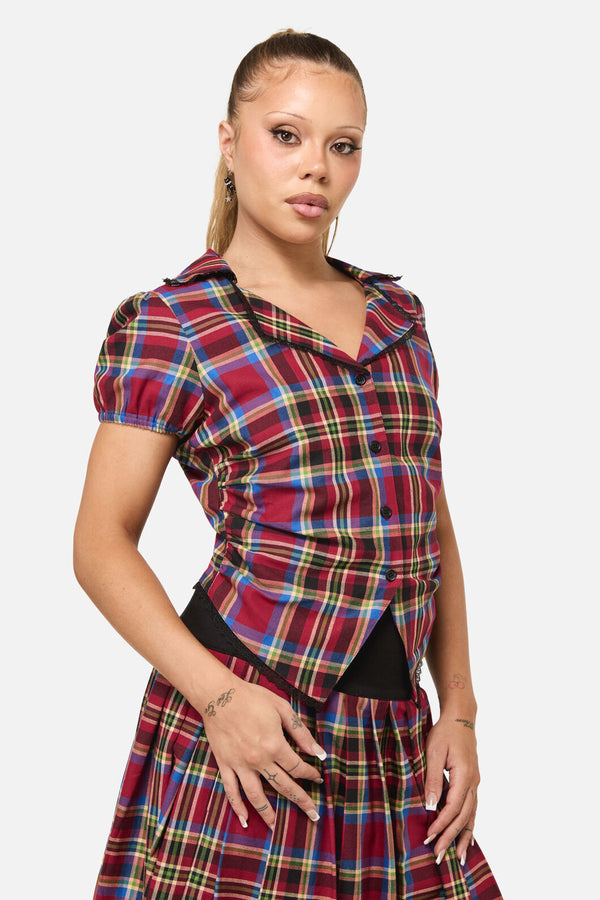 Dangerfield NZ - Crowned Tartan Blouse - red