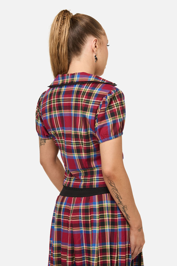 Dangerfield NZ - Crowned Tartan Blouse - red
