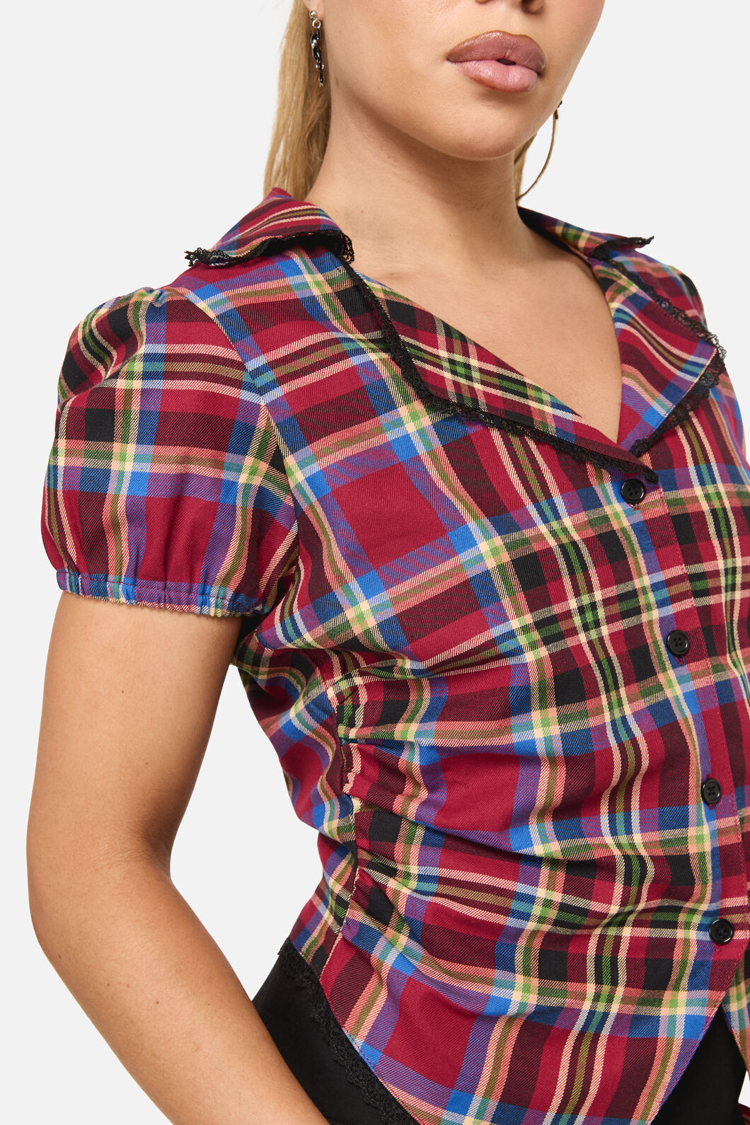 Dangerfield NZ - Crowned Tartan Blouse - red