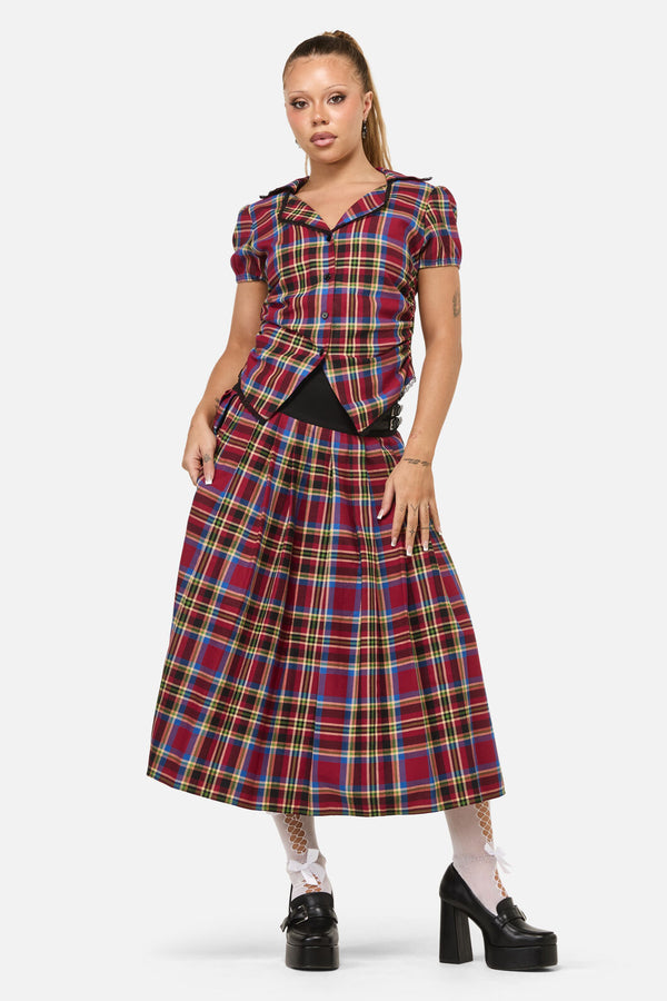 Dangerfield NZ - Crowned Tartan Blouse - red