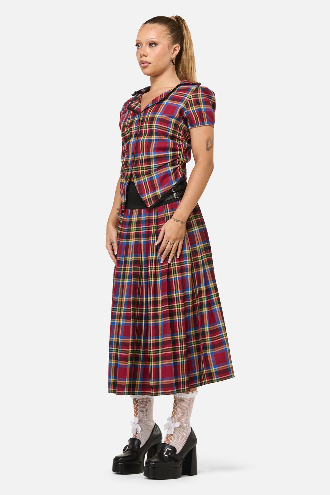Dangerfield NZ - Crowned Tartan Blouse - red
