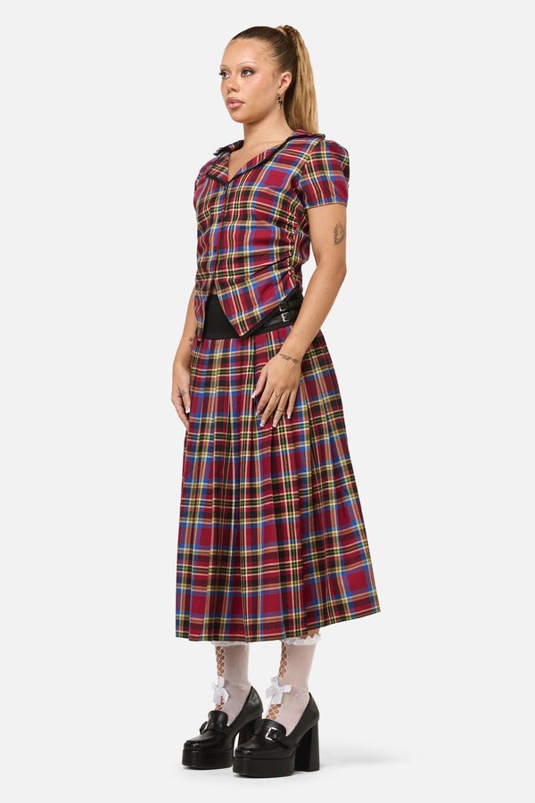 Dangerfield NZ - Crowned Tartan Blouse - red