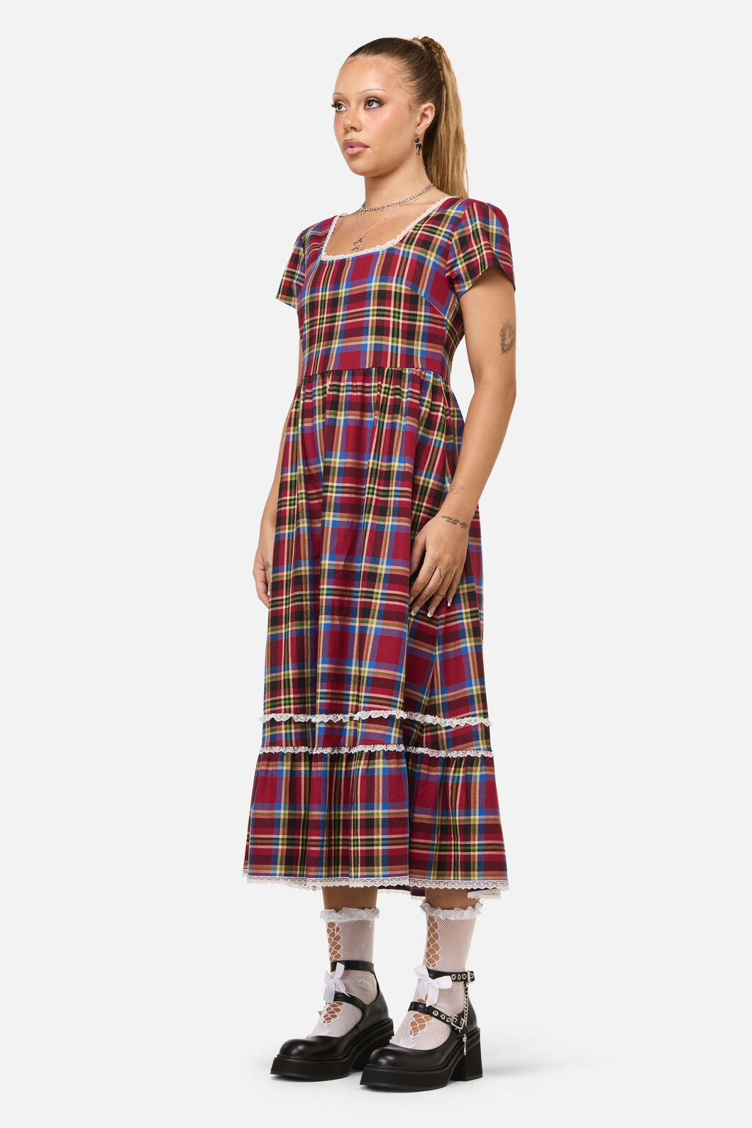 Dangerfield NZ - Crowned Tartan Dress - red