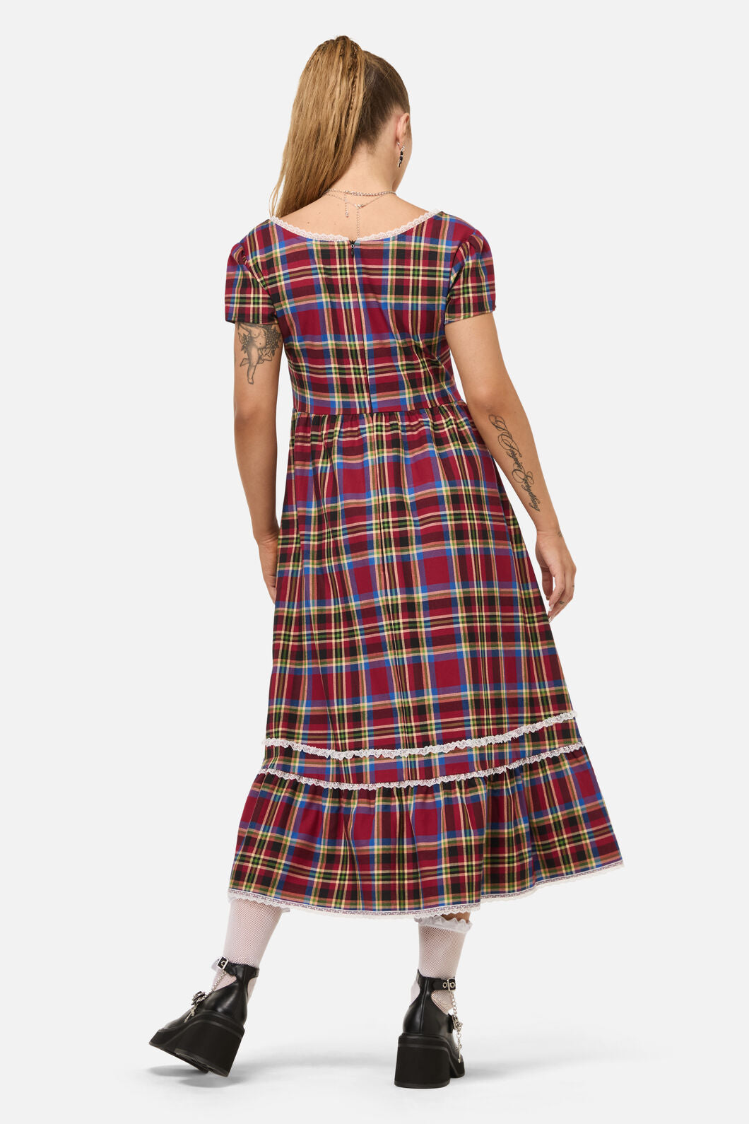 Dangerfield NZ - Crowned Tartan Dress - red