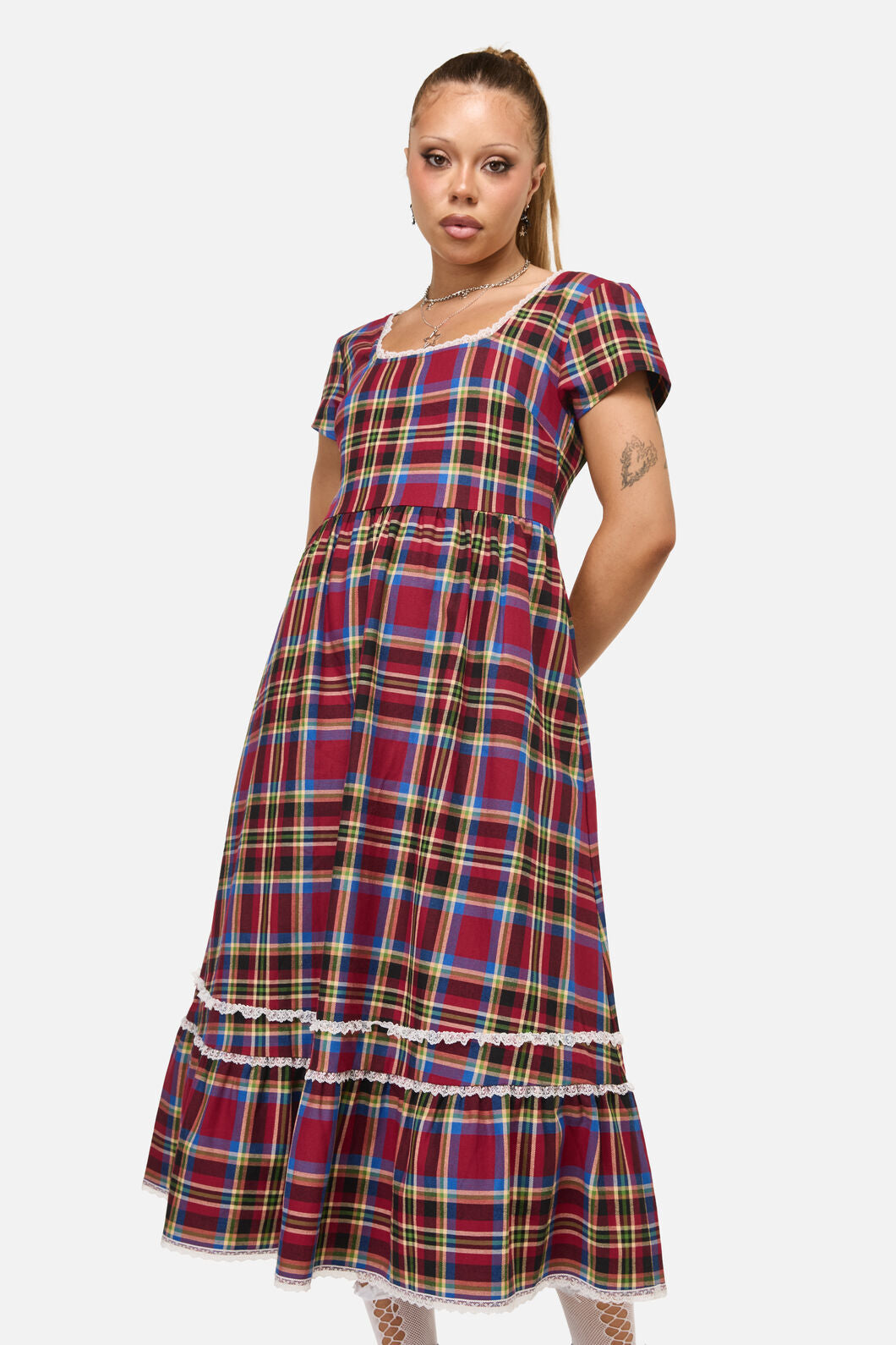 Dangerfield NZ - Crowned Tartan Dress - red