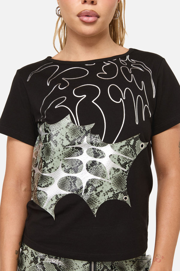 Dangerfield NZ - Y2K Sigil Fitted Patch T-Shirt - black