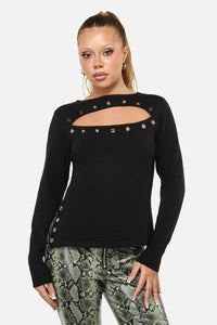 Dangerfield NZ - Y2K Basic Eyelet Knit Jumper - black