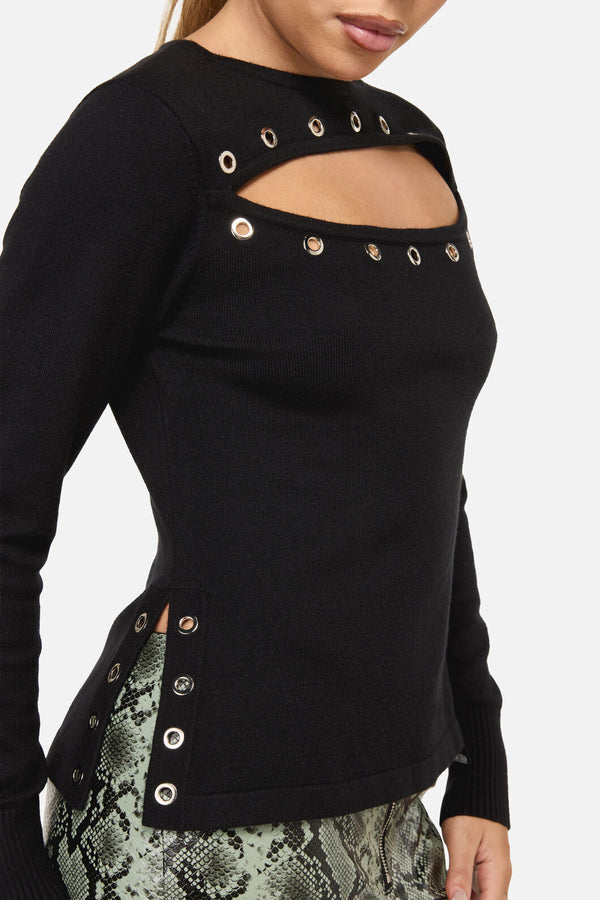 Dangerfield NZ - Y2K Basic Eyelet Knit Jumper - black