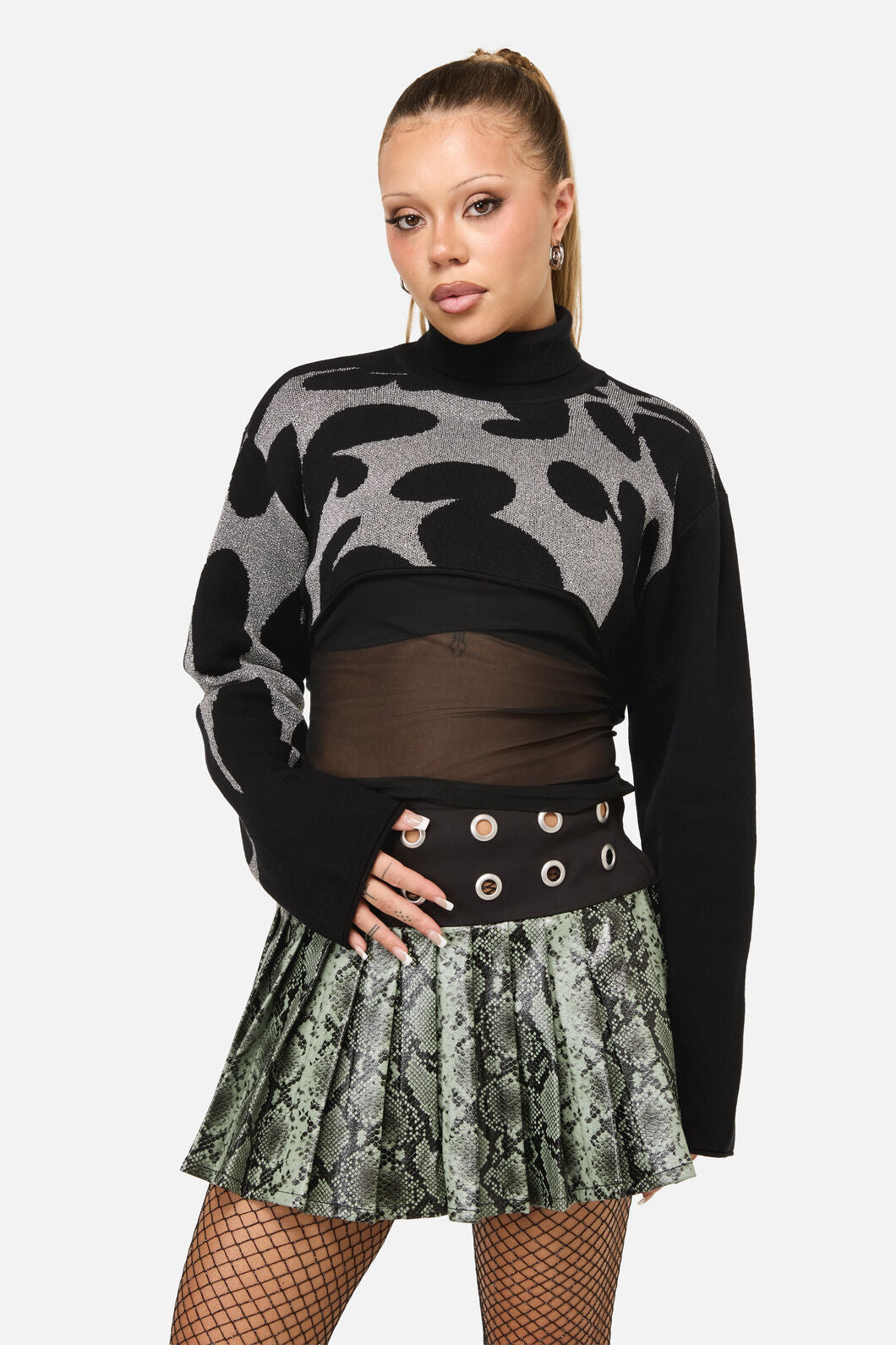 Dangerfield NZ - Y2K Sigil Turtleneck Crop Knit - black