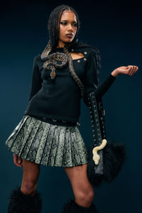 Dangerfield NZ - Y2K Snakey Eyelet Mini Skort - grey-black