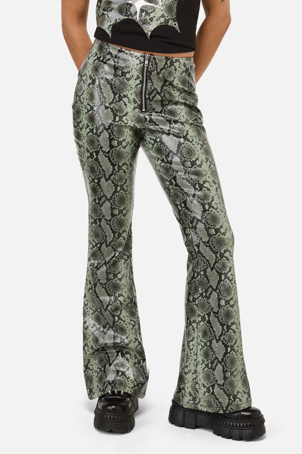 Dangerfield NZ - Y2K Snakey Fitted PU FlarePant - grey