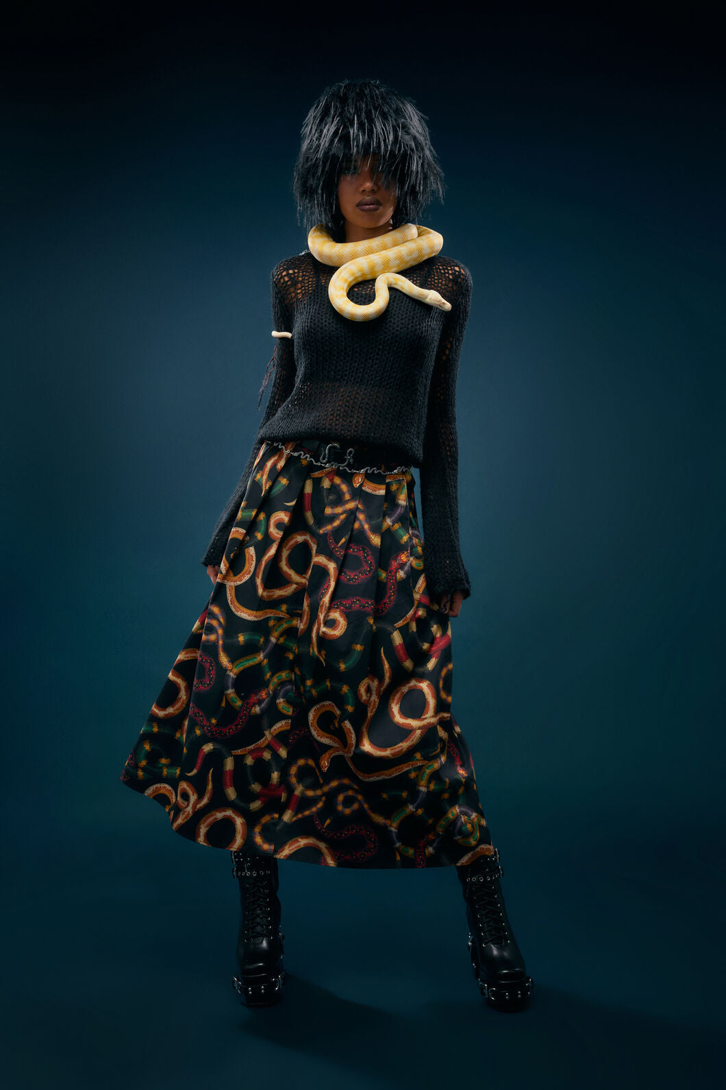 Dangerfield NZ - Reptilian Print Midi Skirt - multi