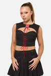 Dangerfield NZ - Crowned Lace Up Corset Top - black