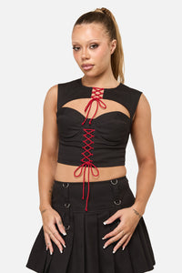 Dangerfield NZ - Crowned Lace Up Corset Top - black