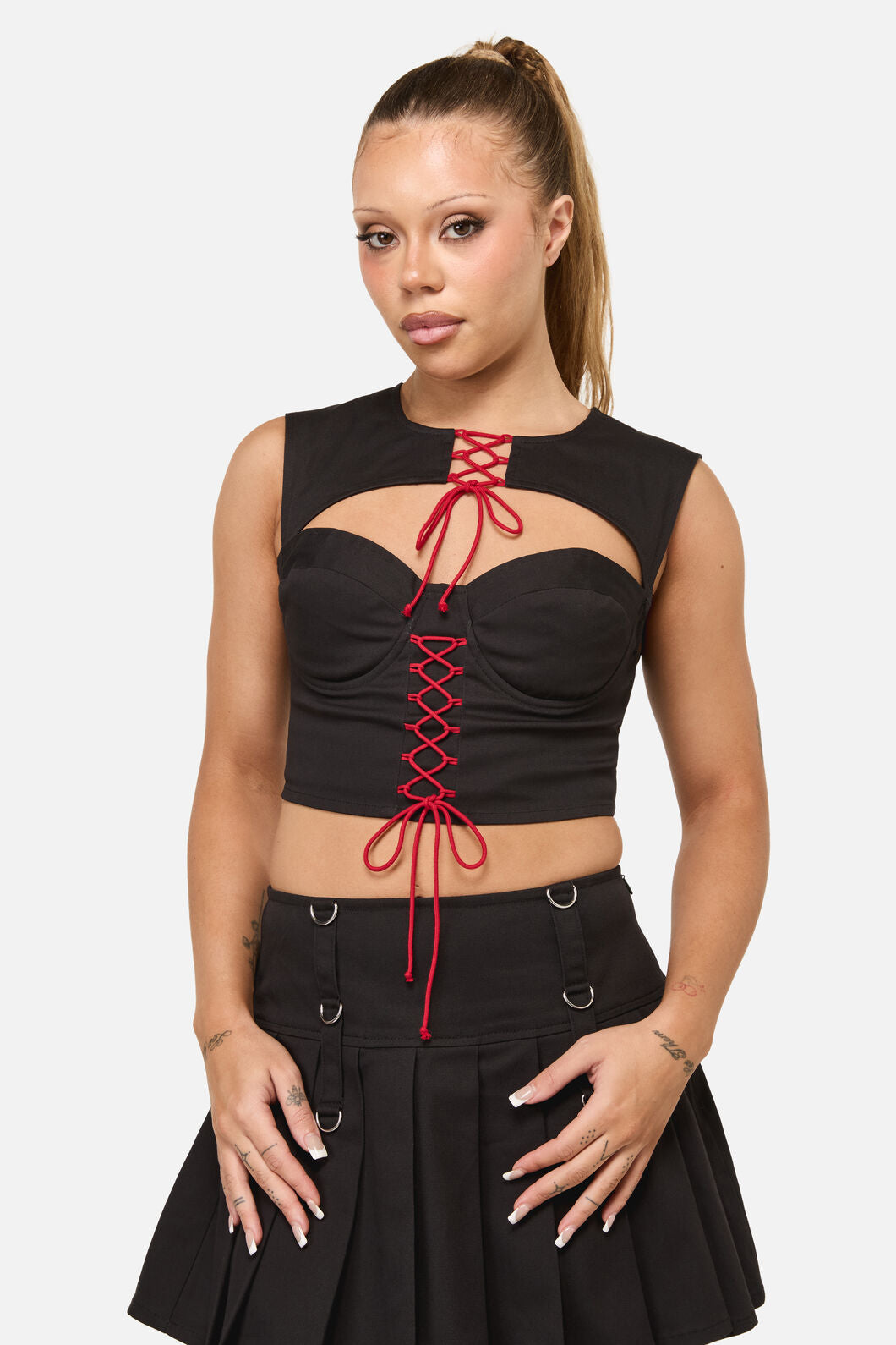Dangerfield NZ - Crowned Lace Up Corset Top - black