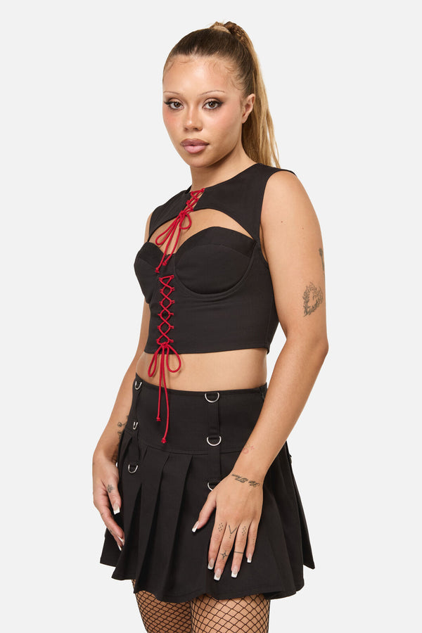 Dangerfield NZ - Crowned Lace Up Corset Top - black