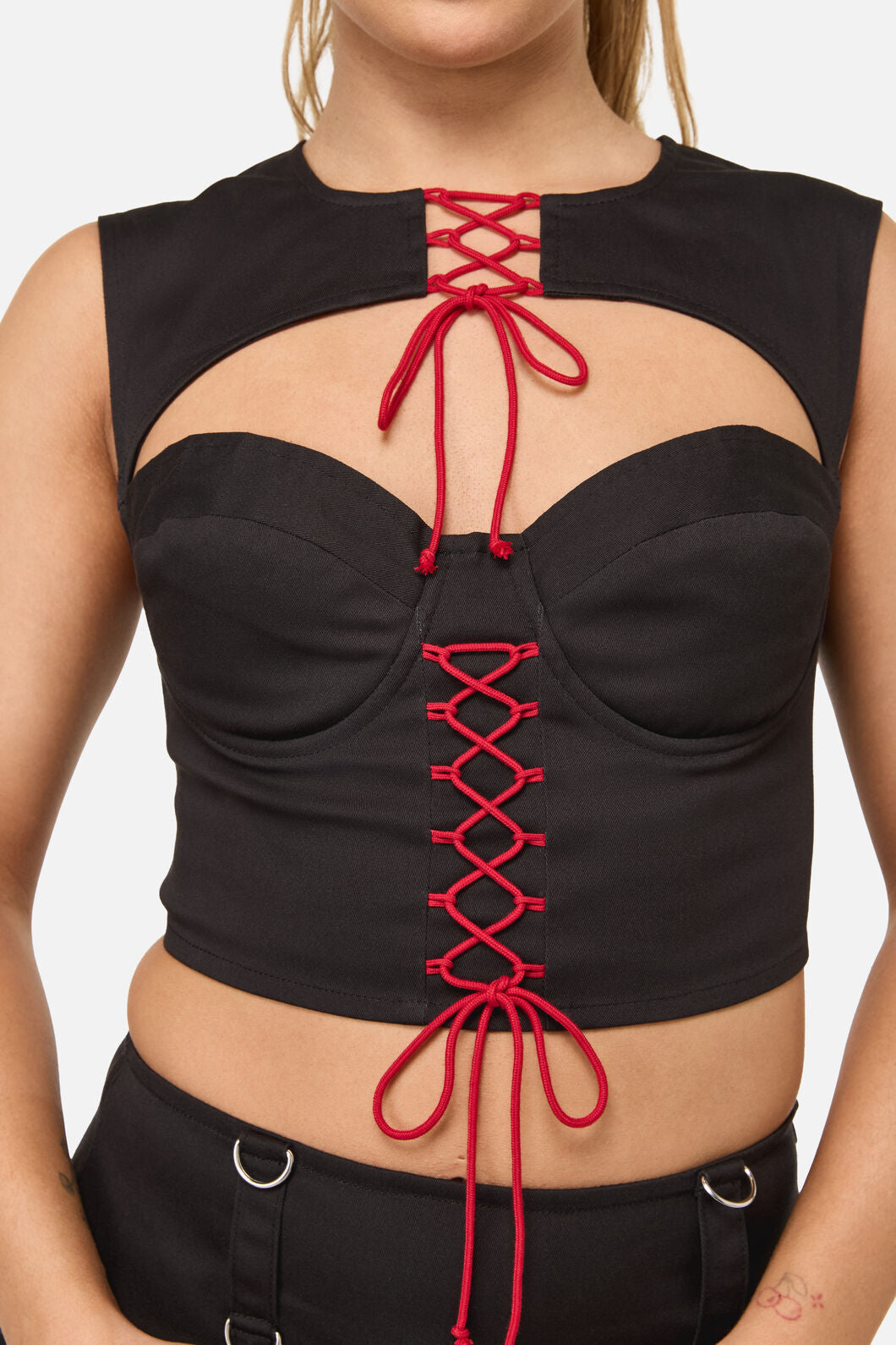 Dangerfield NZ - Crowned Lace Up Corset Top - black