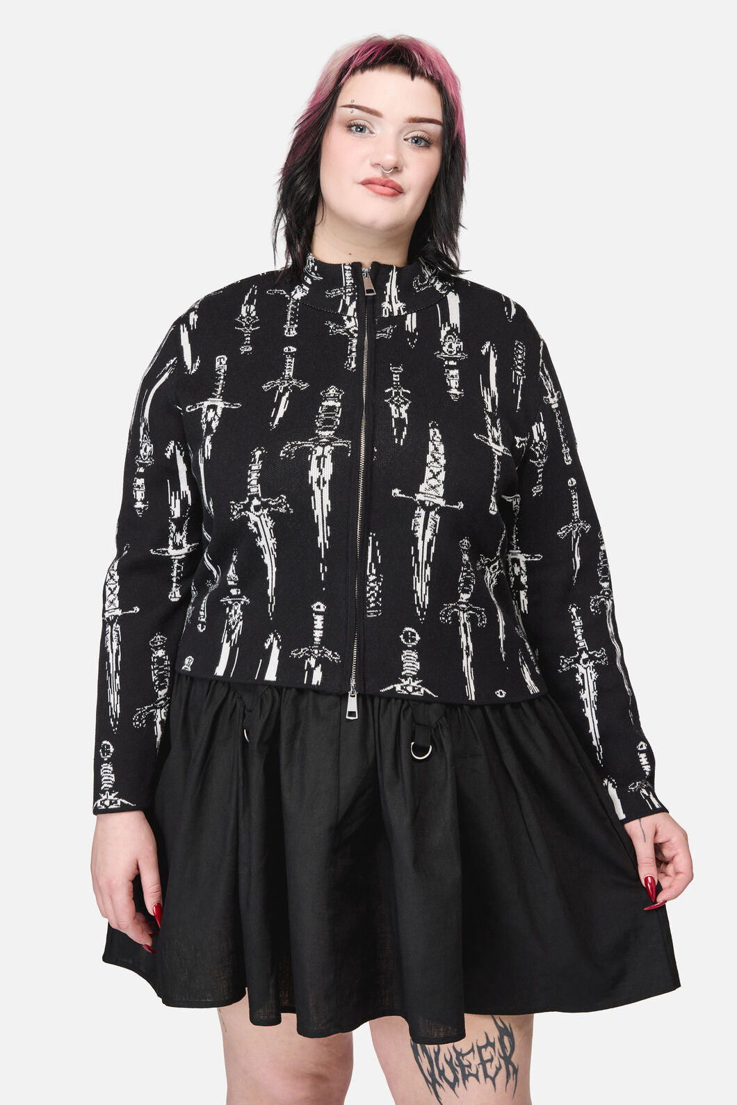 Dangerfield NZ - Curve Dagger Goth Zip Cardigan - black