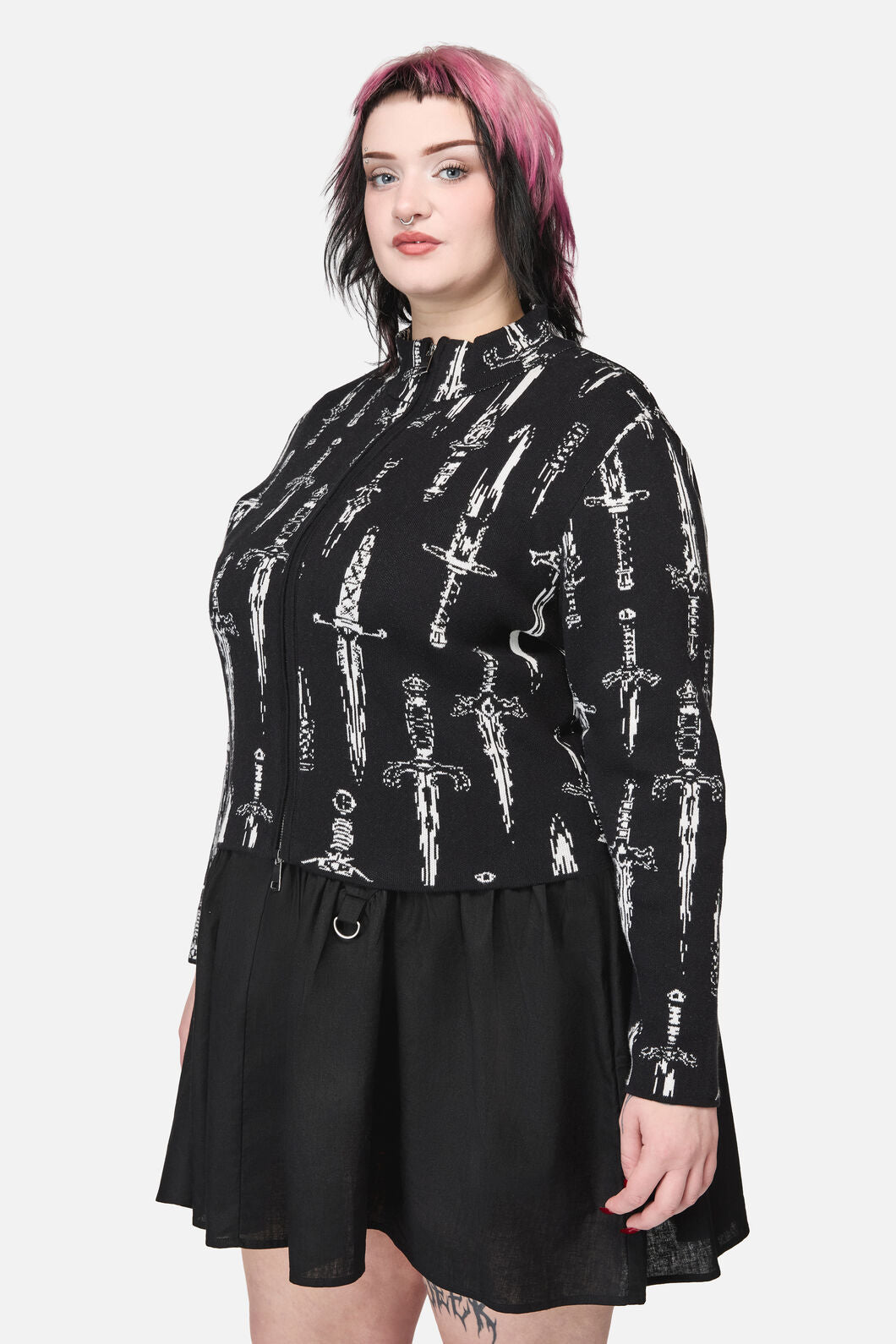 Dangerfield NZ - Curve Dagger Goth Zip Cardigan - black