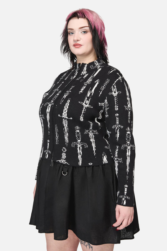 Dangerfield NZ - Curve Dagger Goth Zip Cardigan - black