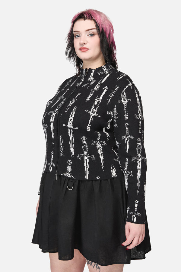 Dangerfield NZ - Curve Dagger Goth Zip Cardigan - black