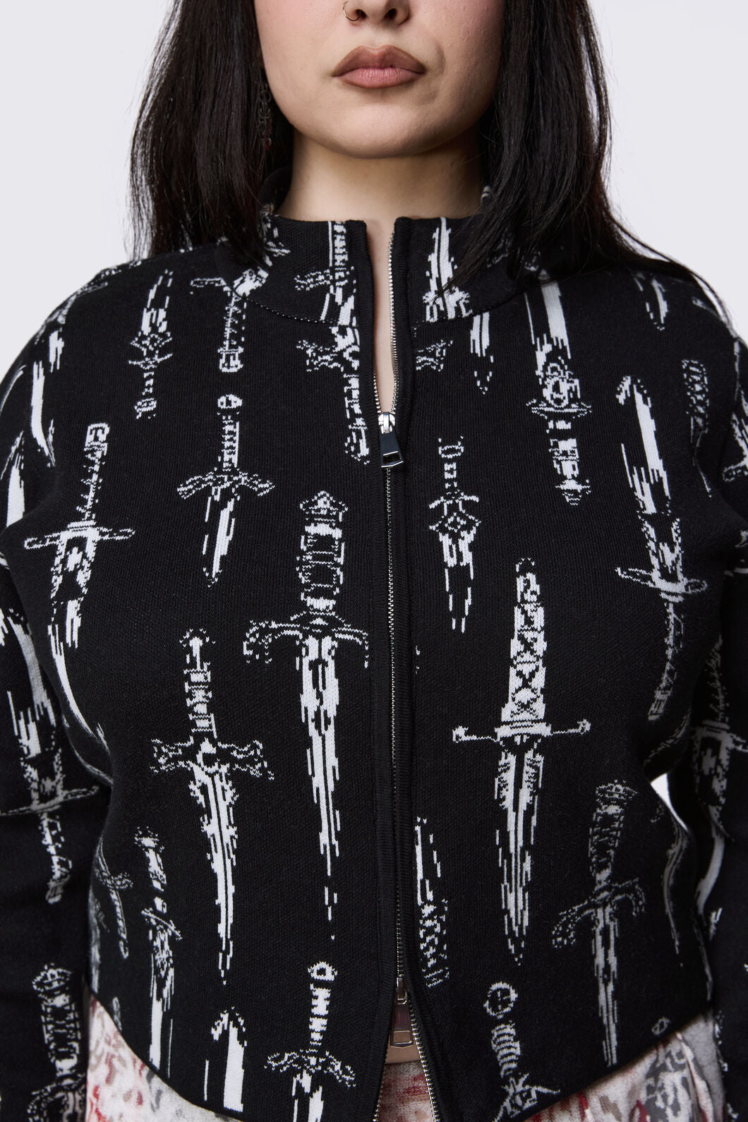 Dangerfield NZ - Curve Dagger Goth Zip Cardigan - black