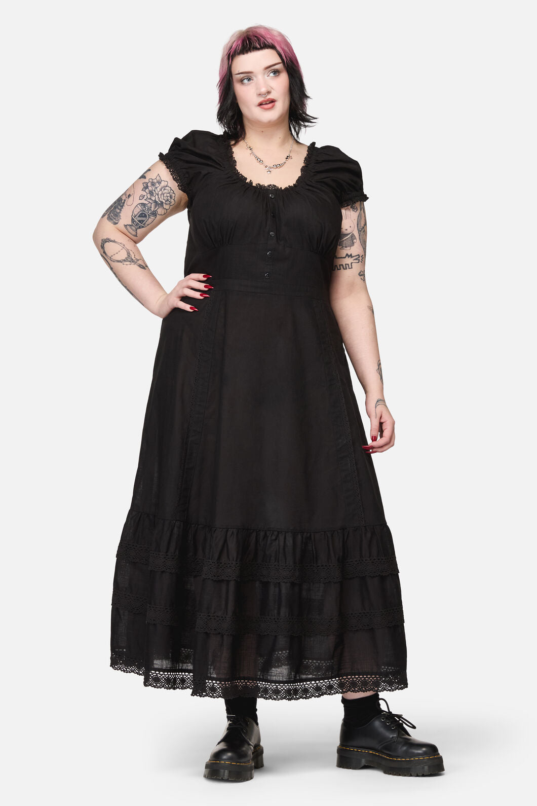 Dangerfield NZ - CurveMischiefLaceTrimMidiDress - black