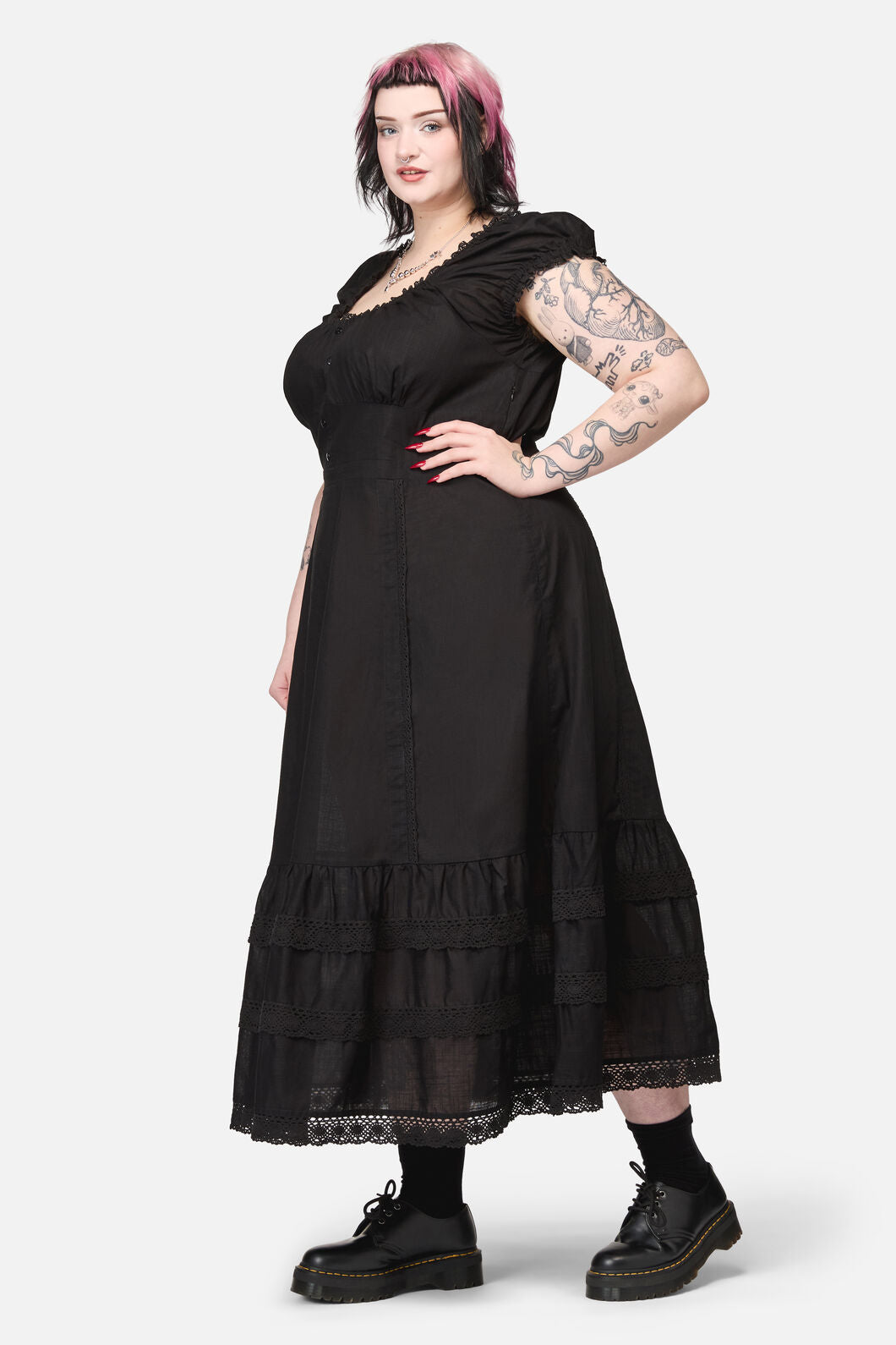 Dangerfield NZ - CurveMischiefLaceTrimMidiDress - black