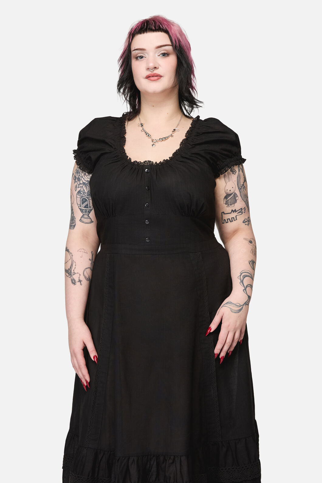 Dangerfield NZ - CurveMischiefLaceTrimMidiDress - black