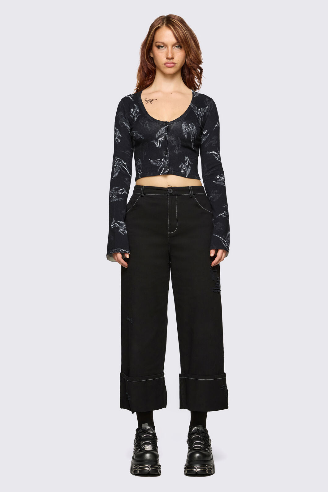 Dangerfield NZ - Archangel Graphic Goth Cardigan - black-white