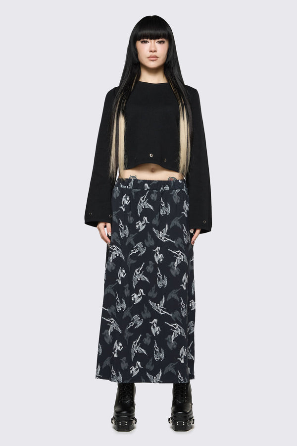 Dangerfield NZ - Archangel Print Goth Midi Skirt - black-white