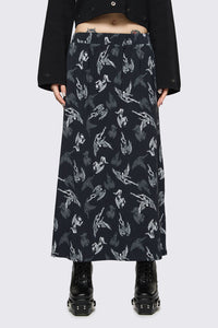 Dangerfield NZ - Archangel Print Goth Midi Skirt - black-white