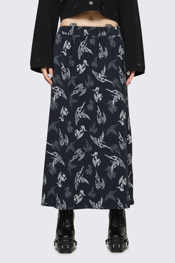 Dangerfield NZ - Archangel Print Goth Midi Skirt - black-white