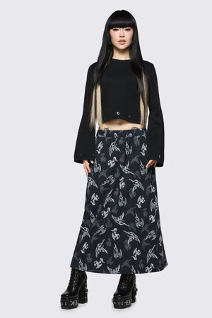Dangerfield NZ - Archangel Print Goth Midi Skirt - black-white