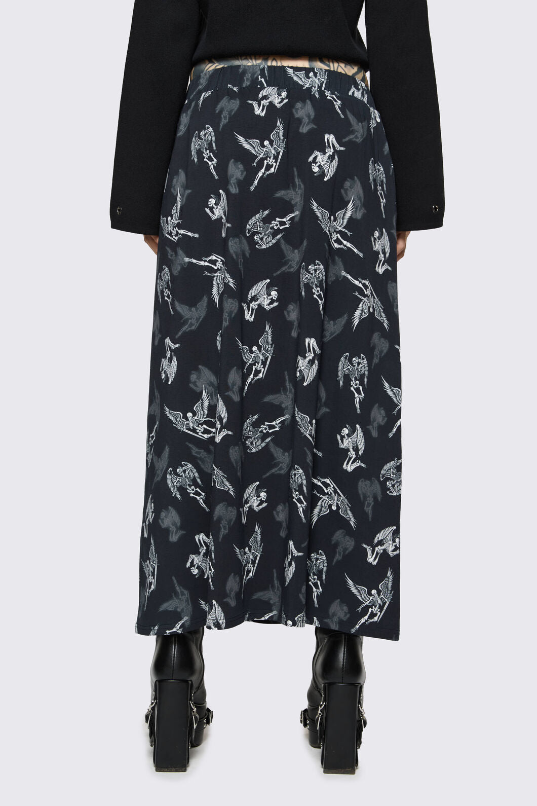 Dangerfield NZ - Archangel Print Goth Midi Skirt - black-white