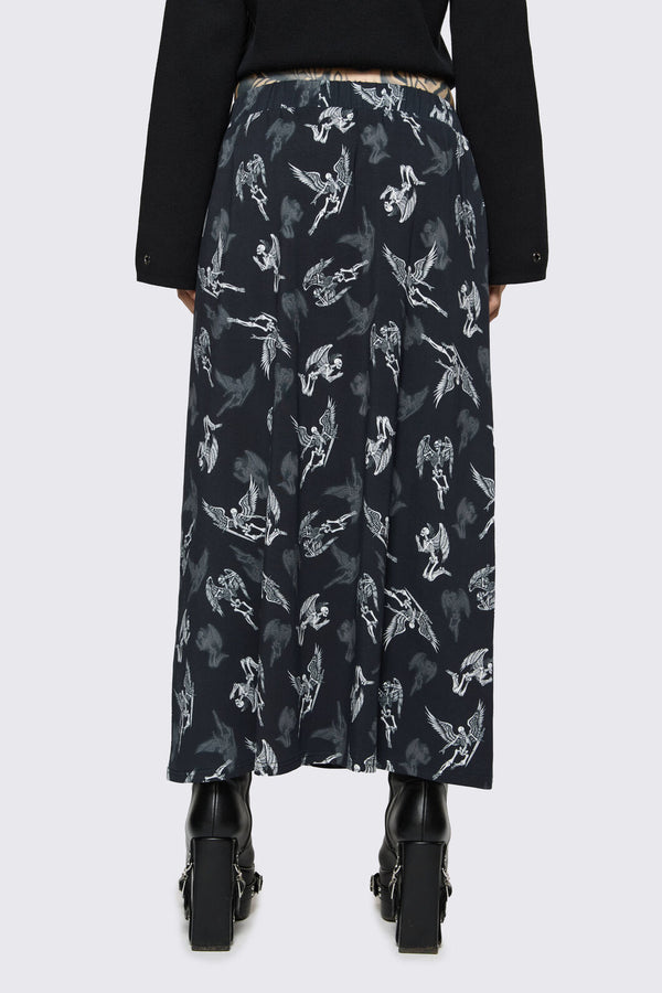 Dangerfield NZ - Archangel Print Goth Midi Skirt - black-white