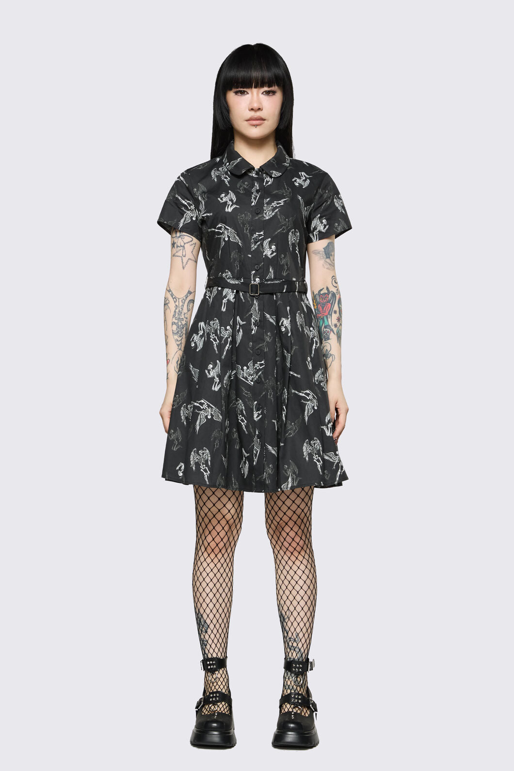 Dangerfield NZ - Archangel Print Pleated Dress - black-white