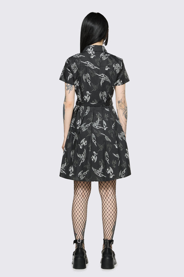 Dangerfield NZ - Archangel Print Pleated Dress - black-white