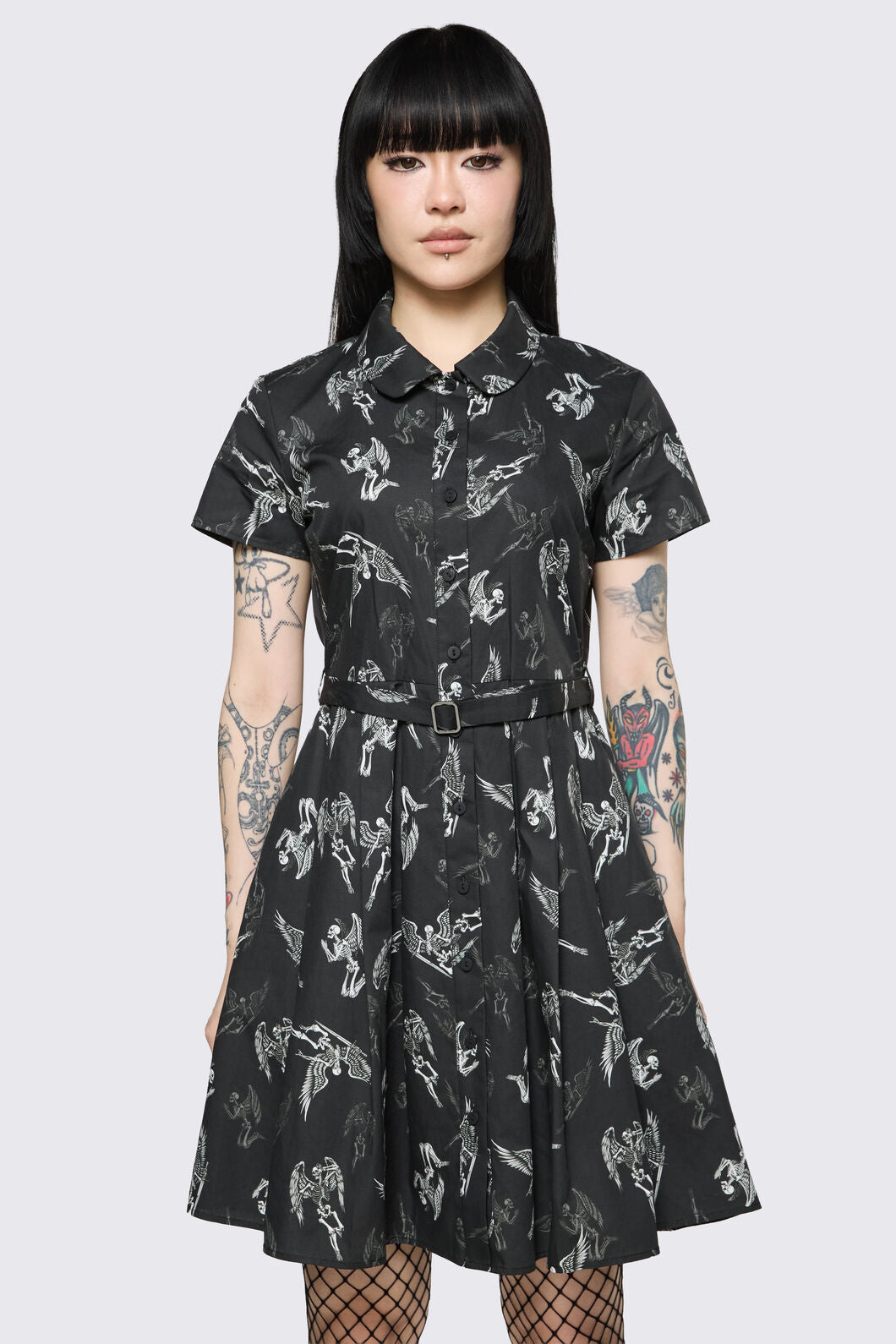 Dangerfield NZ - Archangel Print Pleated Dress - black-white