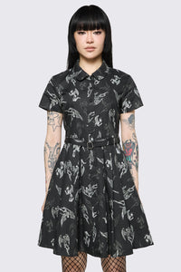 Dangerfield NZ - Archangel Print Pleated Dress - black-white