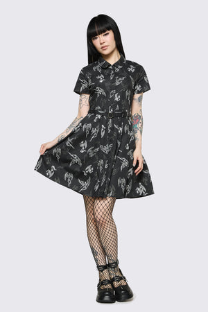 Dangerfield NZ - Archangel Print Pleated Dress - black-white