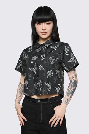 Dangerfield NZ - Archangel Print Goth Blouse - black-white