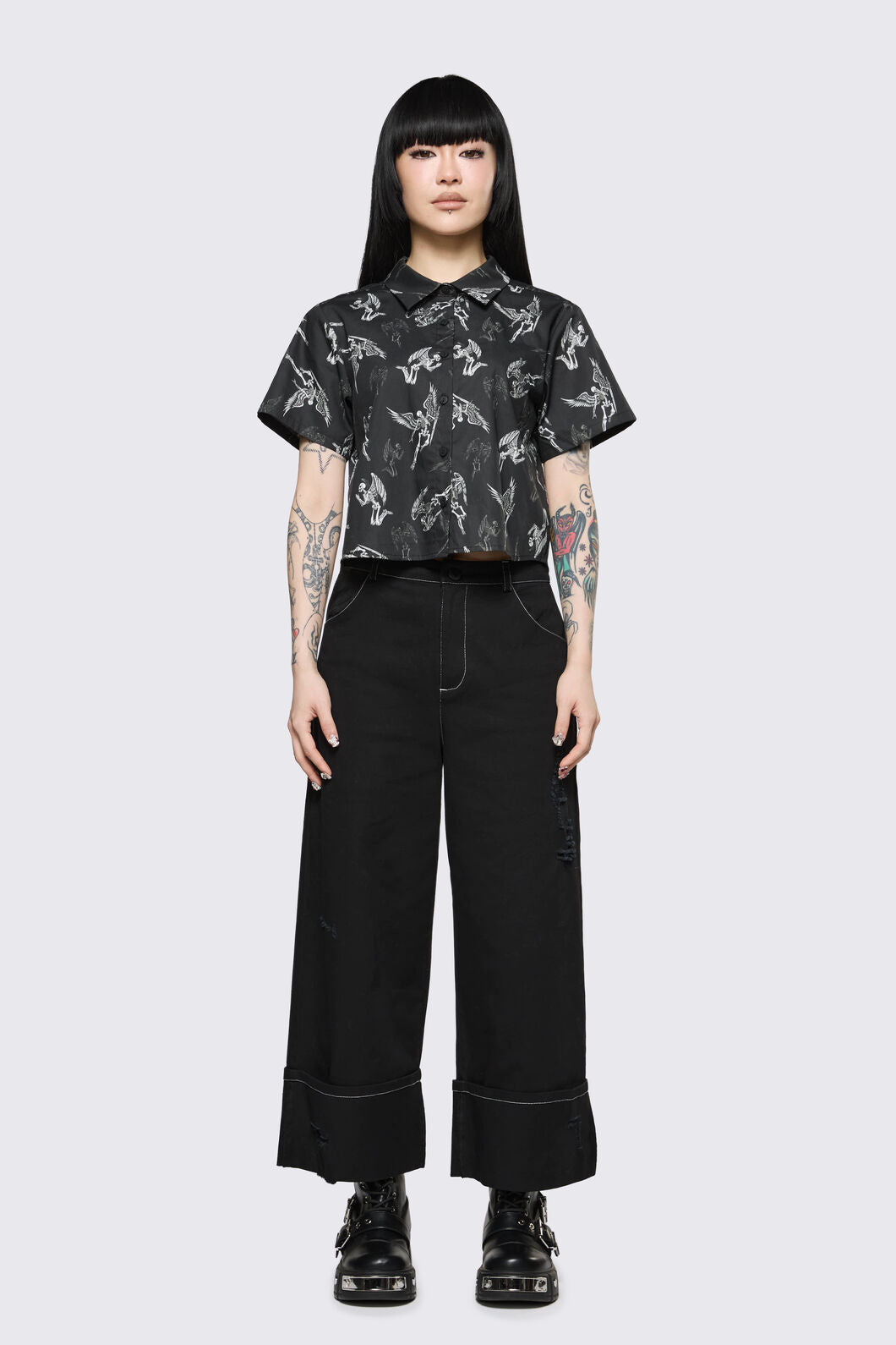 Dangerfield NZ - Archangel Print Goth Blouse - black-white