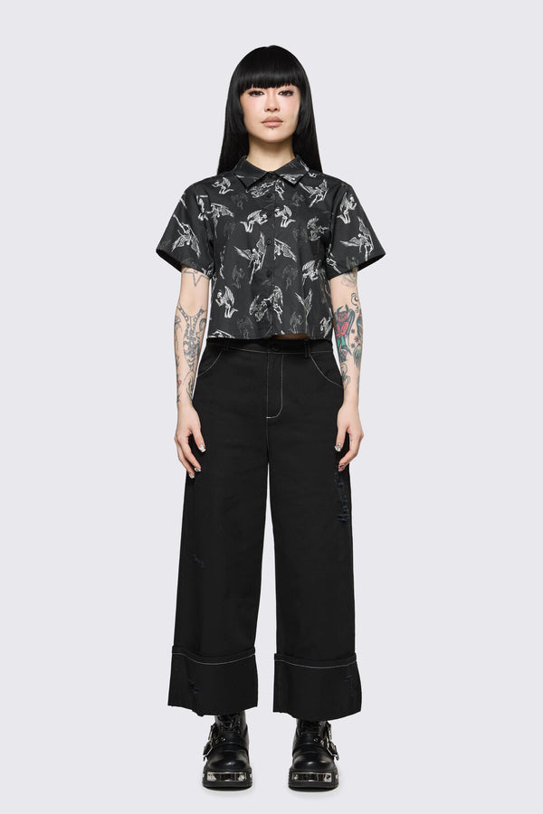 Dangerfield NZ - Archangel Print Goth Blouse - black-white