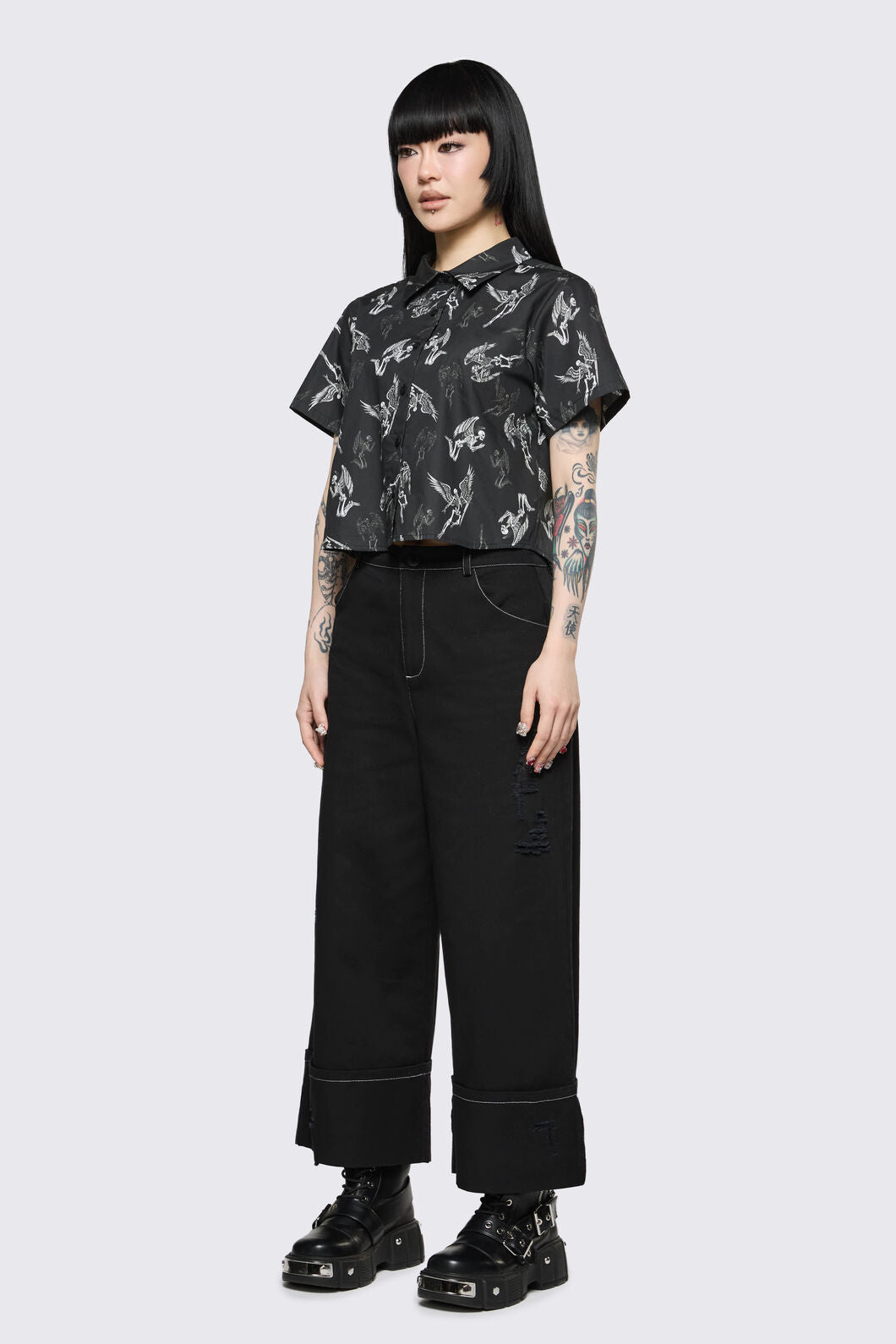 Dangerfield NZ - Archangel Print Goth Blouse - black-white